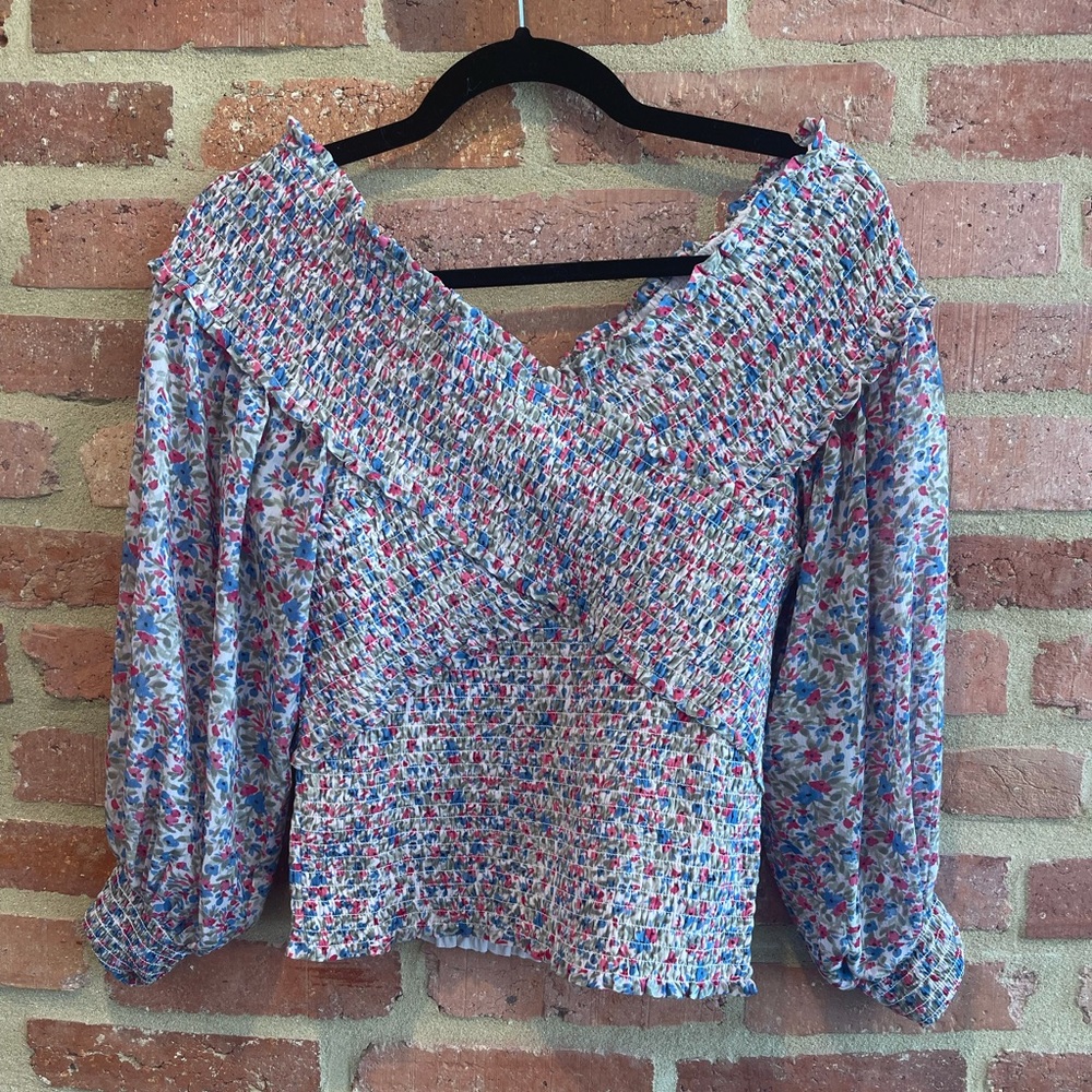 BB Dakota smocked off the shoulder top.